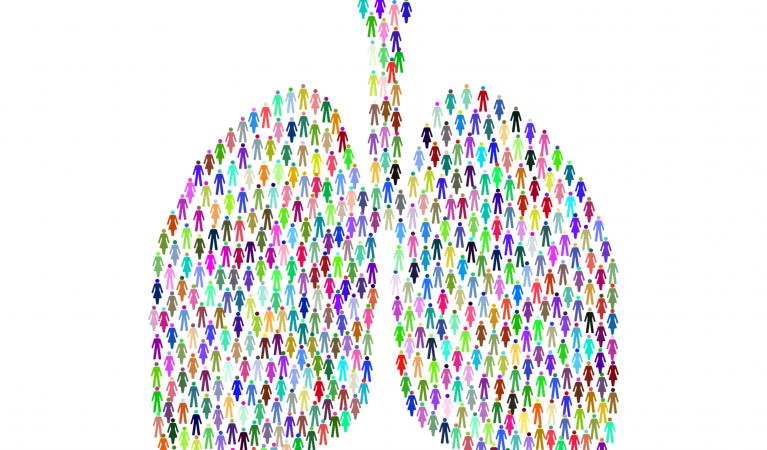 Värikkäiden ihmishahmojen muodostamat keuhkot.