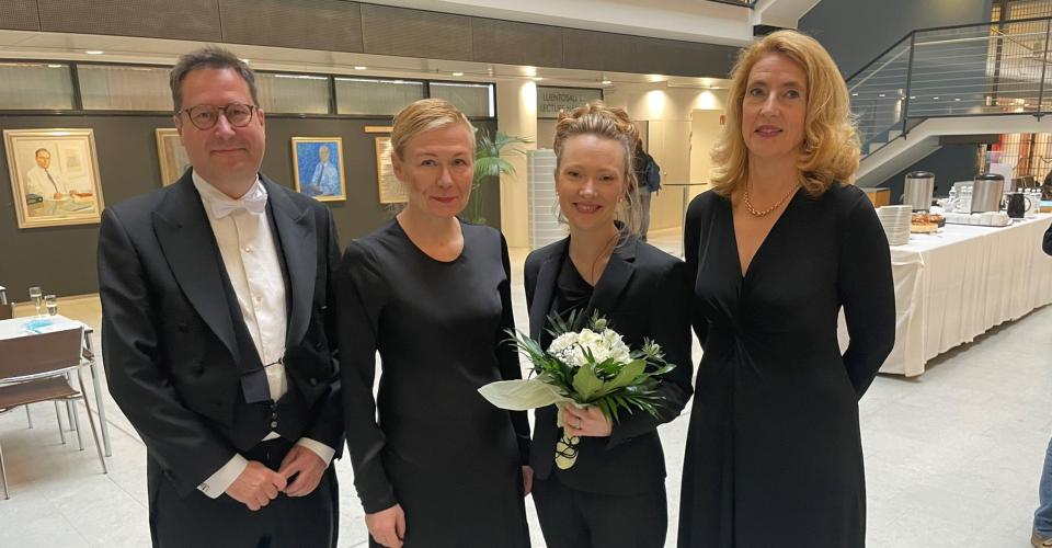 A portrait taken after the dissertation, with Samuli Ripatti, Marju Orho-Melander, Satu Strausz and Tuula Palotie.