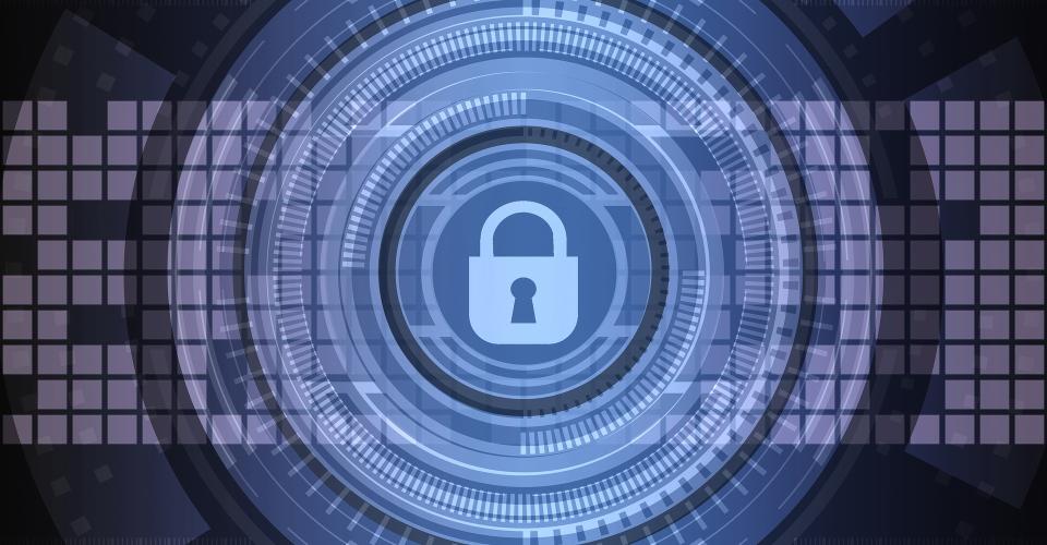 Ett hänglås ovanpå en grafisk visualisering av data.