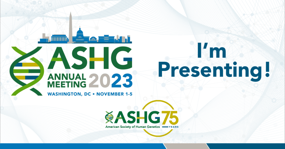 ASHG Annual Meeting 2023 Logo and a text saying I'm presenting join me in Washington DC.
