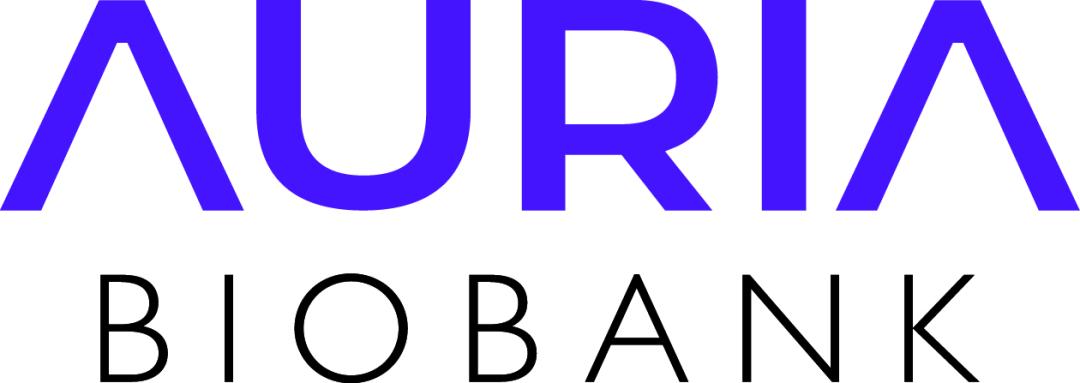 Auria Biobank logo featuring the word 'Auria' in light purple stylized lettering, accompanied by the text 'Biobank' and a circular, flowing emblem