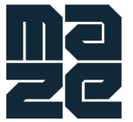 Maze-logotypen med ordet ‘MAZE’ uppdelat på två rader i en fyrkantig form, skrivet med svarta bokstäver i enkel typografi