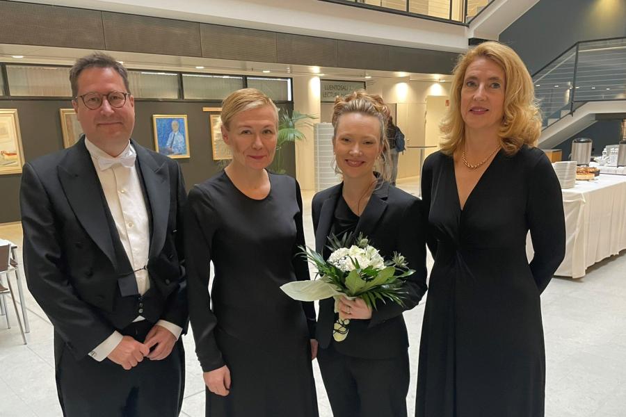 A portrait taken after the dissertation, with Samuli Ripatti, Marju Orho-Melander, Satu Strausz and Tuula Palotie.