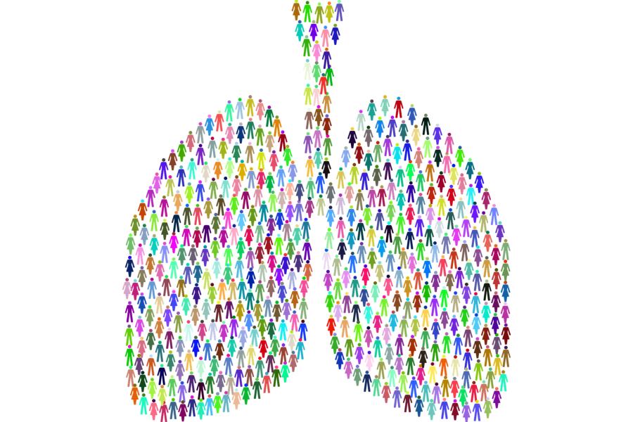 Värikkäiden ihmishahmojen muodostamat keuhkot.
