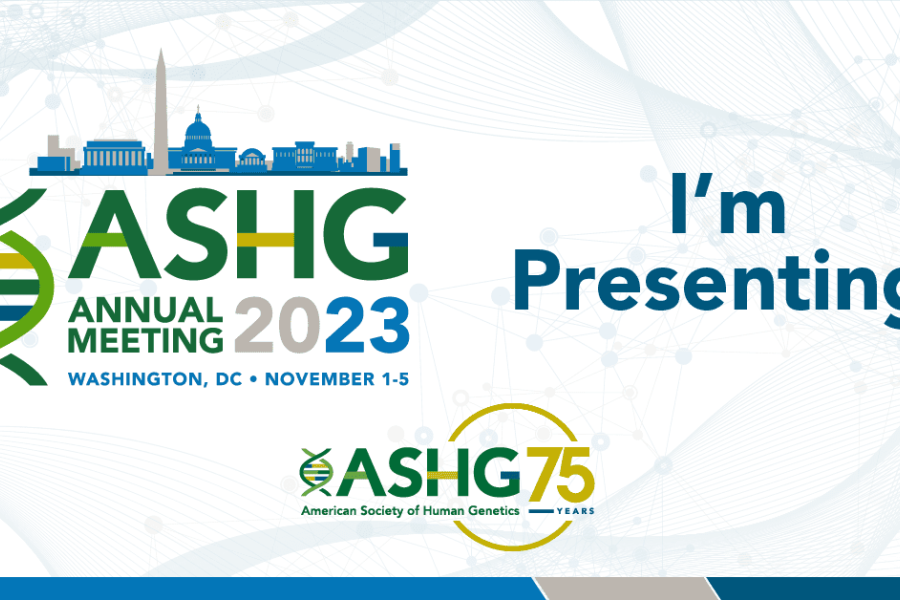 ASHG Annual Meeting 2023 Logo and a text saying I'm presenting join me in Washington DC.