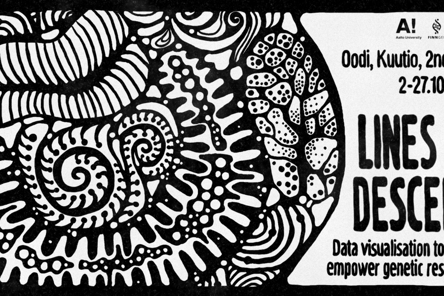 En grafisk annons för Kedjor av generationer utställningen.